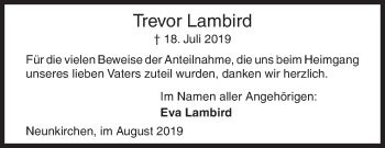 Traueranzeige von Trevor Lambird von Siegener Zeitung