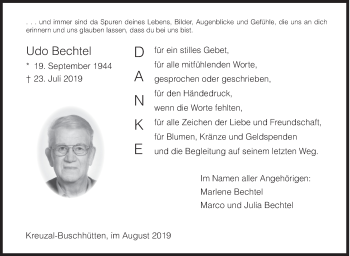 Traueranzeige von Udo Bechtel von Siegener Zeitung