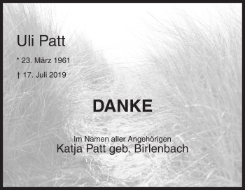 Traueranzeige von Uli Patt von Siegener Zeitung