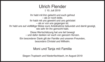 Traueranzeige von Ulrich Flender von Siegener Zeitung