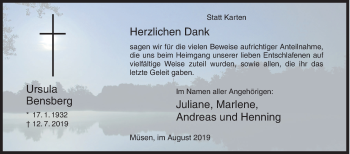 Traueranzeige von Ursula Bensberg von Siegener Zeitung