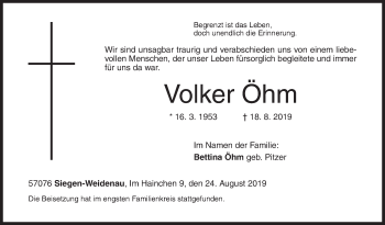 Traueranzeige von Volker Öhm von Siegener Zeitung