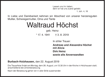 Traueranzeige von Waltraud Höchst von Siegener Zeitung