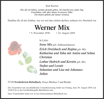 Traueranzeige von Werner Mix von Siegener Zeitung