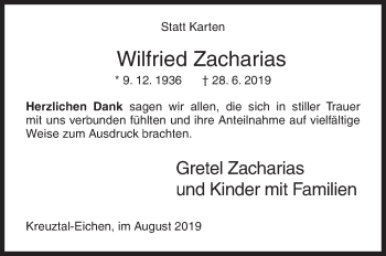 Traueranzeige von Wilfried Zacharias von Siegener Zeitung