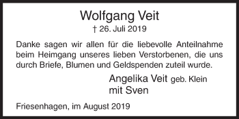Traueranzeige von Wolfgang Veit von Siegener Zeitung
