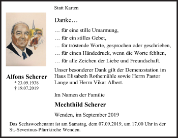 Traueranzeige von Alfons Scherer von Siegener Zeitung