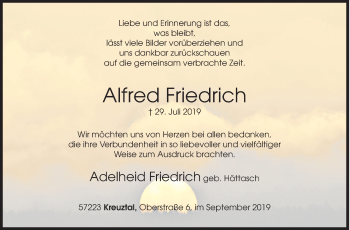 Traueranzeige von Alfred Friedrich von Siegener Zeitung