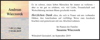 Traueranzeige von Andreas Wieczorek von Siegener Zeitung