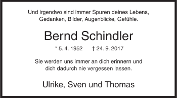 Traueranzeige von Bernd Schindler von Siegener Zeitung