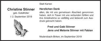 Traueranzeige von Christine Stinner von Siegener Zeitung