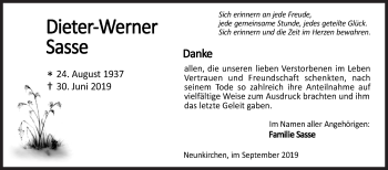 Traueranzeige von Dieter-Werner Sasse von Siegener Zeitung