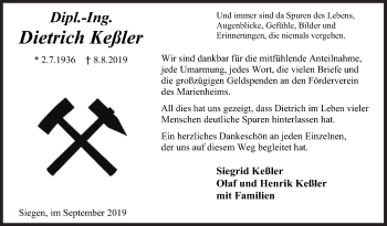 Traueranzeige von Dietrich Keßler von Siegener Zeitung