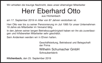 Traueranzeige von Eberhard Otto von Siegener Zeitung