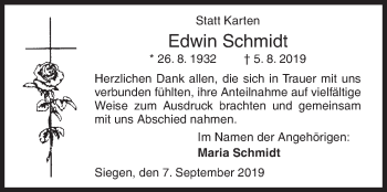 Traueranzeige von Edwin Schmidt von Siegener Zeitung