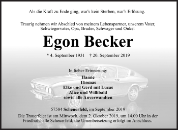 Traueranzeige von Egon Becker von Siegener Zeitung