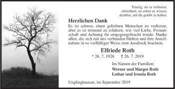 Traueranzeige von Elfriede Roth von Siegener Zeitung