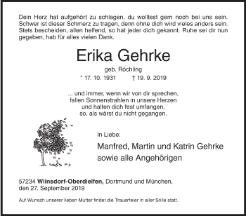 Traueranzeige von Erika Gehrke von Siegener Zeitung