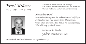 Traueranzeige von Ernst Krämer von Siegener Zeitung