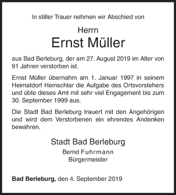 Traueranzeige von Ernst Müller von Siegener Zeitung