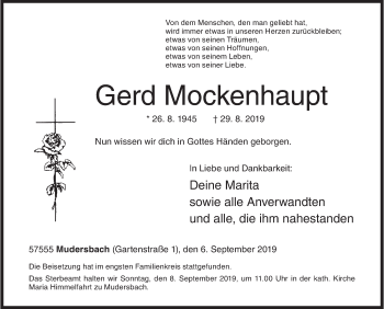 Traueranzeige von Gerd Mockenhaupt von Siegener Zeitung