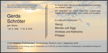 Traueranzeige von Gerda Schröter von Siegener Zeitung