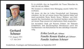 Traueranzeige von Gerhard Scheuer von Siegener Zeitung