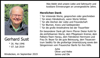 Traueranzeige von Gerhard Sust von Siegener Zeitung