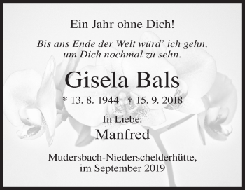 Traueranzeige von Gisela Bals von Siegener Zeitung
