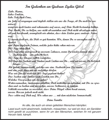 Traueranzeige von Gudrun Lydia Götzl von Siegener Zeitung