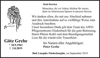 Traueranzeige von Götz Grebe von Siegener Zeitung