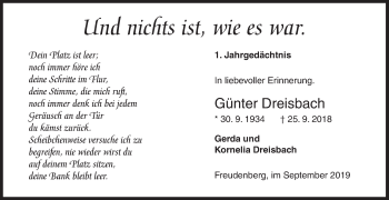 Traueranzeige von Günter Dreisbach von Siegener Zeitung