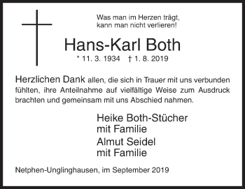 Traueranzeige von Hans-Karl Both von Siegener Zeitung