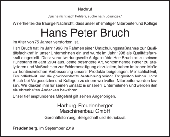 Traueranzeige von Hans Peter Bruch von Siegener Zeitung