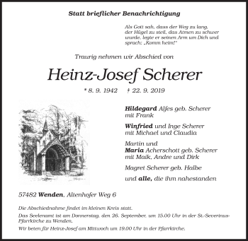 Traueranzeige von Heinz-Josef Scherer von Siegener Zeitung