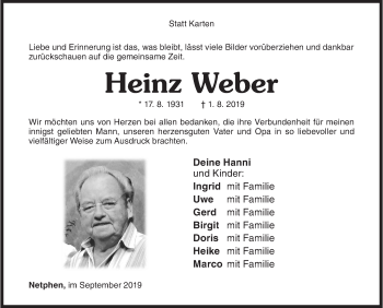 Traueranzeige von Heinz Weber von Siegener Zeitung