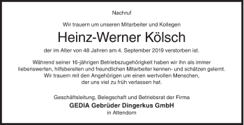 Traueranzeige von Heinz-Werner Kölsch von Siegener Zeitung