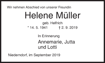 Traueranzeige von Helene Müller von Siegener Zeitung