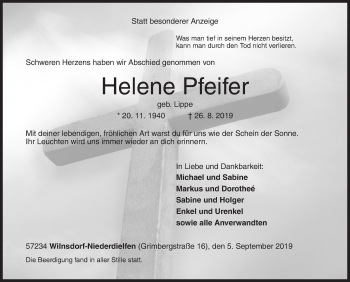 Traueranzeige von Helene Pfeifer von Siegener Zeitung