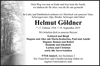 Traueranzeige von Helmut Göldner von Siegener Zeitung