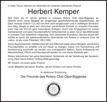 Traueranzeige von Herbert Kemper von Siegener Zeitung