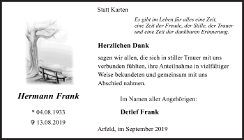 Traueranzeige von Hermann Frank von Siegener Zeitung