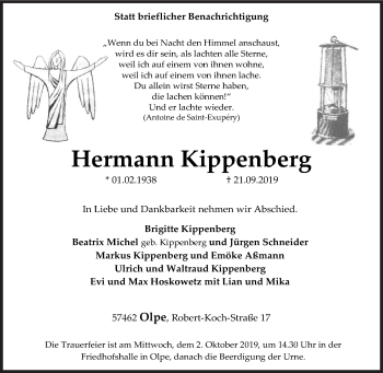 Traueranzeige von Hermann Kippenberg von Siegener Zeitung