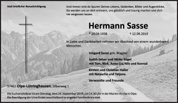 Traueranzeige von Hermann Sasse von Siegener Zeitung