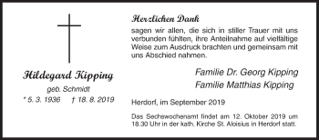 Traueranzeige von Hildegard Kipping von Siegener Zeitung