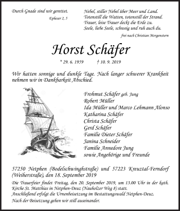 Traueranzeige von Horst Schäfer von Siegener Zeitung