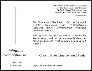 Traueranzeige von Johannes Homrighausen von Siegener Zeitung