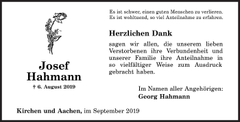Traueranzeige von Josef Hahmann von Siegener Zeitung