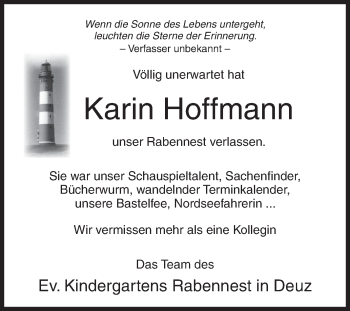Traueranzeige von Karin Hoffmann von Siegener Zeitung