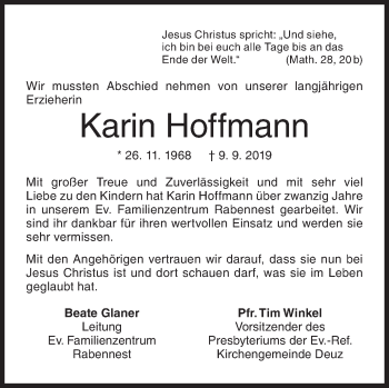 Traueranzeige von Karin Hoffmann von Siegener Zeitung